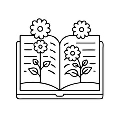 book with flowers icon, book with flowers line art - simple line art of book with flowers, perfect for book with flowers logos and icons
