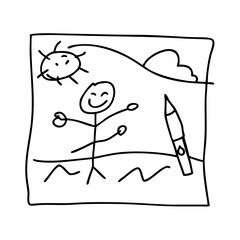 child s drawing icon, child s drawing line art - simple line art of child s drawing, perfect for child s drawing logos and icons