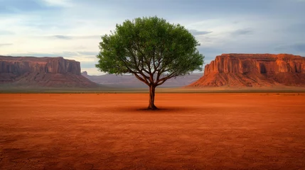 Selbstklebende Fototapeten Majestic tree standing alone monument valley nature photography desert landscape wide angle serenity © NAD SANG PAP