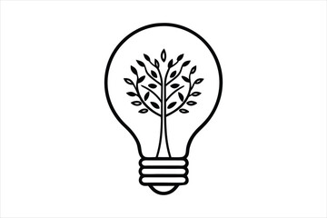 line art illustration of a light bulb with a detailed tree growing inside