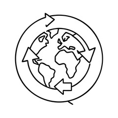 earth with recycling arrows icon, earth with recycling arrows line art - simple line art of earth with recycling arrows, perfect for earth with recycling arrows logos and icons