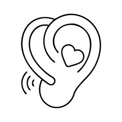 ear with heart listening support icon, ear with heart listening support line art - simple line art of ear with heart listening support, perfect for ear with heart listening support logos and icons