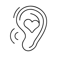 ear with heart listening support icon, ear with heart listening support line art - simple line art of ear with heart listening support, perfect for ear with heart listening support logos and icons