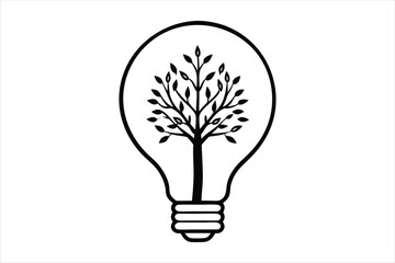 line art illustration of a light bulb with a detailed tree growing inside