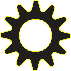 Abstract yellow sun with cartoon gears and paint splash elements