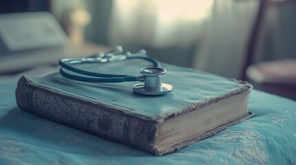 Obraz premium Vintage Medical Book with Stethoscope