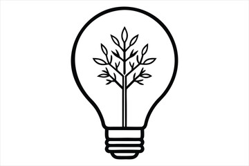 line art illustration of a light bulb with a detailed tree growing inside