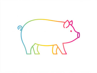 Obraz premium minimal gradient line art pig illustration with curly tail and pastel outline on white background, simple and clean livestock animal drawing for agriculture, decor, icons or educational graphics