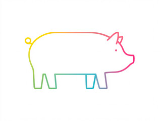 minimal gradient line art pig illustration with curly tail and pastel outline on white background, simple and clean livestock animal drawing for agriculture, decor, icons or educational graphics