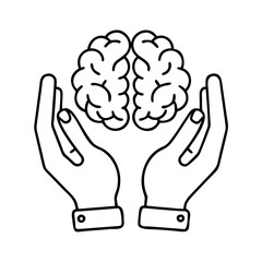 hands holding brain icon, hands holding brain line art - simple line art of hands holding brain, perfect for hands holding brain logos and icons
