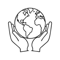 hands holding earth icon, hands holding earth line art - simple line art of hands holding earth, perfect for hands holding earth logos and icons