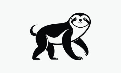 Sloth silhouette, Hanging animal vector, Sloth black and white silhouette illustration, 