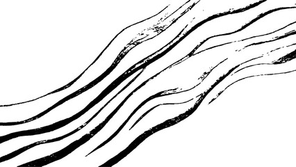 Black flowing wave lines on white transparent background. Vector black line art pattern drawing white background. Black lines create a flowing wave pattern on a white background.