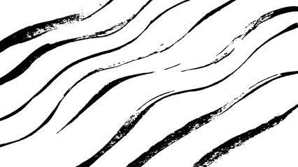 Black flowing wave lines on white transparent background. Vector black line art pattern drawing white background. Black lines create a flowing wave pattern on a white background.