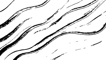 Black flowing wave lines on white transparent background. Vector black line art pattern drawing white background. Black lines create a flowing wave pattern on a white background.