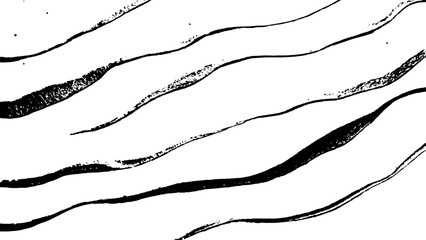 Black flowing wave lines on white transparent background. Vector black line art pattern drawing white background. Black lines create a flowing wave pattern on a white background.