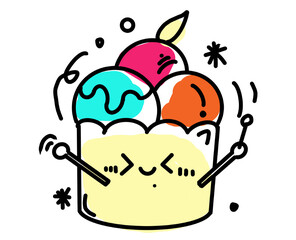 Fresh fruit drink cartoon characters in bright abstract colors