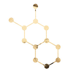 Abstract golden molecule design symbolizing the structure of chemical and biological systems....