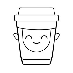 smiling coffee cup icon, smiling coffee cup line art - simple line art of smiling coffee cup, perfect for smiling coffee cup logos and icons