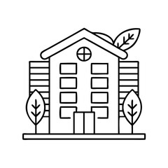 sustainable building icon, sustainable building line art - simple line art of sustainable building, perfect for sustainable building logos and icons