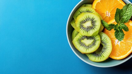 Vibrant Bowl of Fresh Fruits with Mint and Citrus Slices for Delight