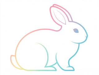 Fototapeta premium minimal gradient line art illustration of rabbit in pastel colors on white background, modern and clean animal design for spring, easter, decor or branding with soft outline and cute silhouette