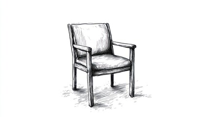 Hand-drawn sketch of an armchair, isolated on white background, for graphic design, illustration, or education