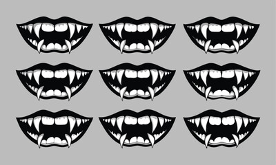 Monster Mouth Illustrations Featuring Sharp Teeth in Black and White Unique Designs