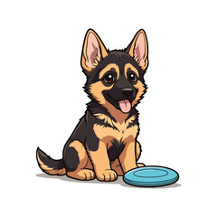 Cute German Shepherd Dog Cartoon Vector Icon Illustration Animal Nature Icon Isolated Flat Vector