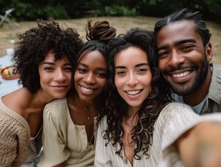 Fototapeta premium diverse friends sharing a joyful moment, expressing laughter and camaraderie