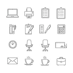 Modern Office Equipment and Stationery Icons