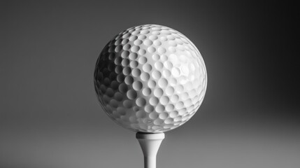 Close Up Black And White Studio Shot Of Golf Ball On Tee With Textured Surface And Shadow