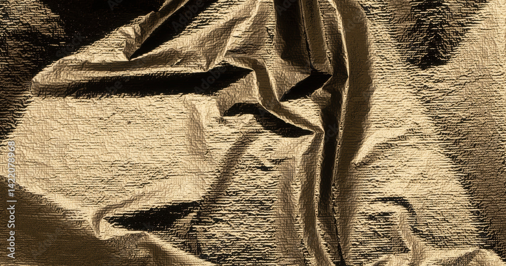 Poster bright gold foil drapery with a polished, sleek surface. premium metallic fabric with a fine, smooth