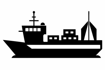 Cargo Ship Black Silhouette Vector Illustration