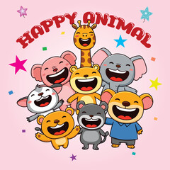 Fototapeta premium Happy Animal Cartoon Group Celebration