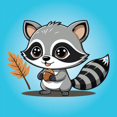Adorable Raccoon Holding a Nut Cartoon Illustration