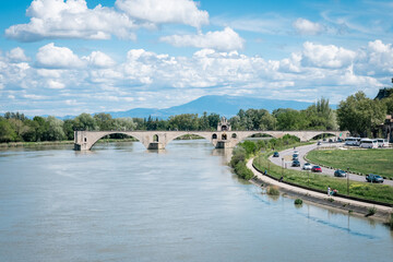 le pont d'avignon, france. sunny day mountain view.