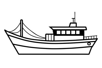 Fishing Boat Line Art Vector Illustration