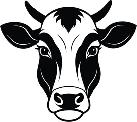 Cow face silhouette,cow face , front view, vector illustration 