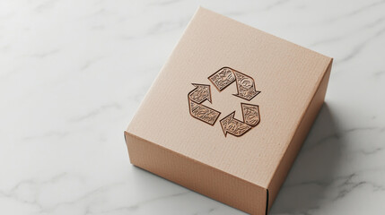 Eco Packaging for E-Commerce, Recycled logo embossed on brown box, showcasing eco friendly packaging design