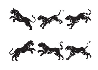 Tiger Jumping Silhouette Vector Set