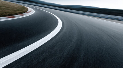 smooth curve on asphalt racing track showcases dynamic nature of motorsport. sleek design invites excitement and speed