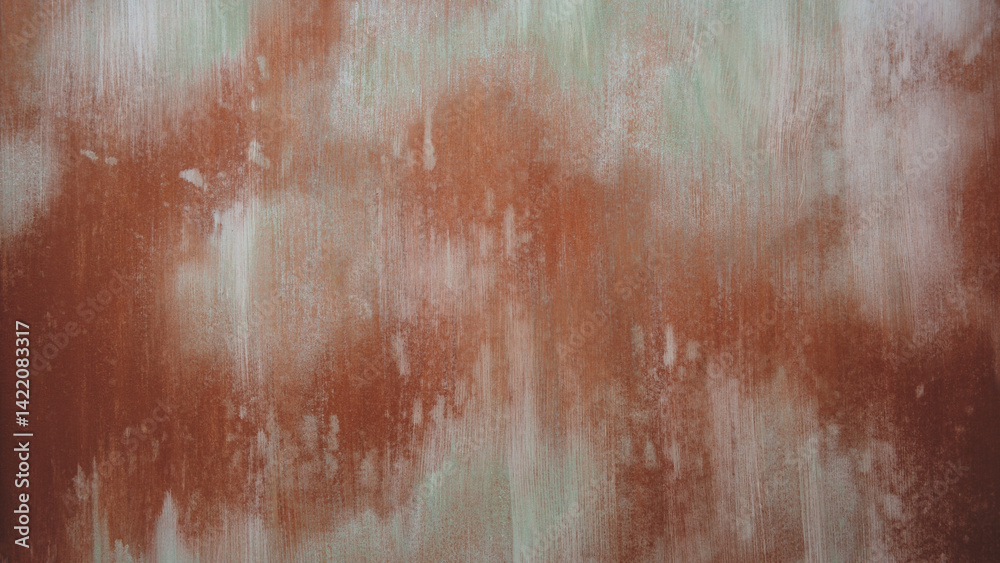 Poster wall is covered in paint and has a rough texture. colors are mostly brown and green, with some white