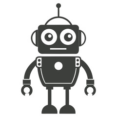 Fototapeta premium A Simple Black and White Illustration of a Classic Toy Robot with Circular Eyes and Claw Hands