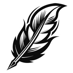 Obraz premium Elegant Black and White Feather Illustrations, Hand-Drawn Feather Designs in Black and White, Stylized Feather Clipart Collection.