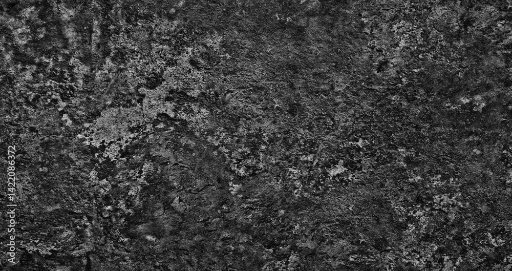 Poster Dark Gray wall with many cracks and holes. wall is made of concrete and has a rough texture as an abstract texture background for template pages and banners.