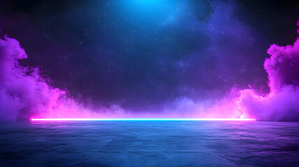 Abstract Neon Lightscape with Purple and Blue Smoke