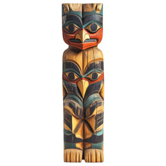 Carved Wooden Totem Pole with Bird Figure