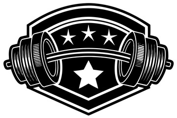 Obraz premium Fitness Emblem: A bold fitness emblem, featuring a stylized barbell and stars, symbolizing strength, dedication, and achievement in the pursuit of physical excellence. 