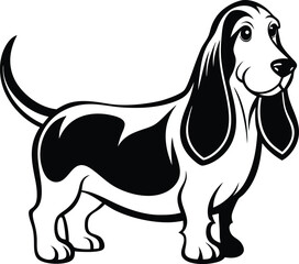 Basset hound silhouette, Vector illustration, Flat style icon of basset hound for different design, Cute family dog, Simple silhouette pictogram for different design 